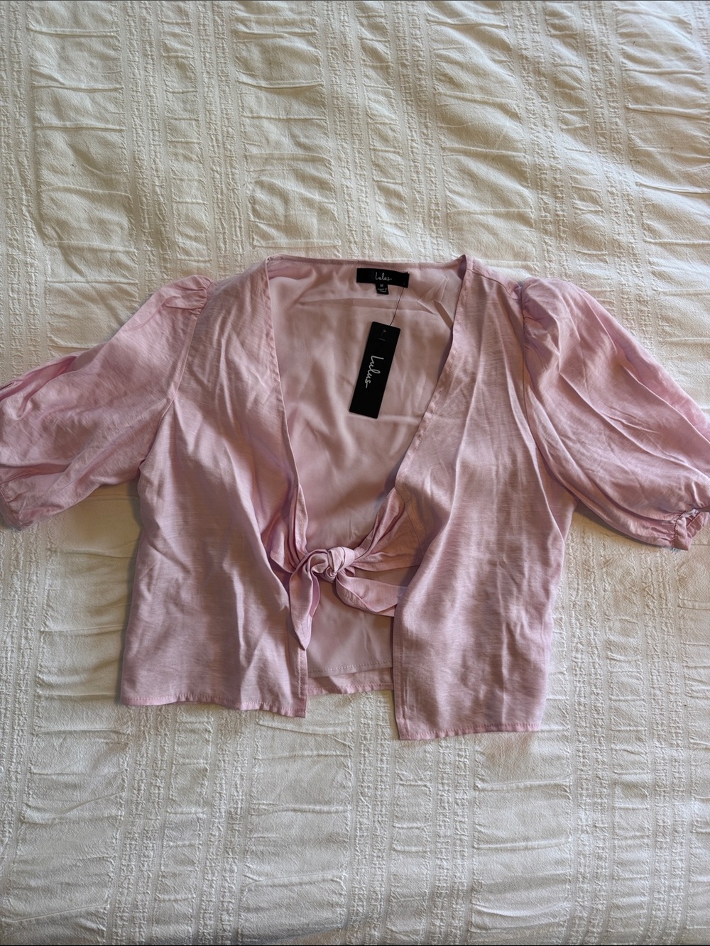 Lulu's Light Pink Tie-Front Puff Sleeve Blouse